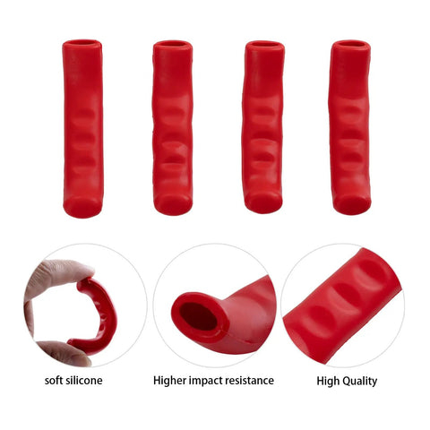 Two Pairs Silicone Brake Grip Protector Covers For Road And Mountain Bikes Red Non Slip Brake Lever Sleeve shown in detail.