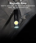Pocket EDC Dual Light Flashlight With Rechargeable USB C 600 Lumen Output shown attached to metal surface with magnetic base