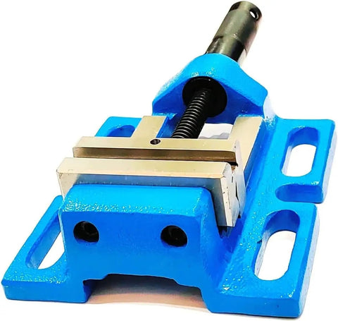 Unigrip Drill Press Vise 4 Inch Heavy Duty Cast Iron Machine Tool Vise with Precision Ground Base, blue cast iron close-up image