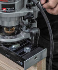 Close-up of Pro Router Bit being used in All-In-One Adjustable Door Hinge Jig Installation Kit For 2 Ft 6 In To 9 Ft Doors by Trend.