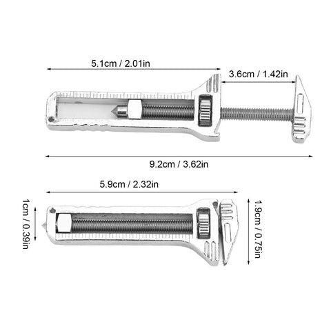 Tiny But Mighty Mini Multitool Wrench Set dimensions with zinc aluminum adjustable wrench shown