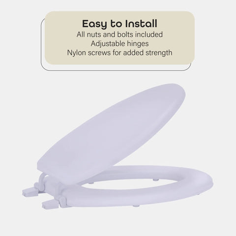 Top Shelf Soft Elongated Vinyl Toilet Seat In Crisp White With Thick Foam Fill Straight Up Comfy Easy Install with adjustable hinges