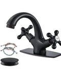 Old School Oil Rubbed Bronze Bathroom Sink Faucet With Single Hole, Double Cross Handles, Pop Up Drain, Deck Plate