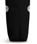 Black side view of Dragon Boat Paddler Tote Bag For Dragonboating Enthusiasts, showing reinforced seams and circular logo detail.