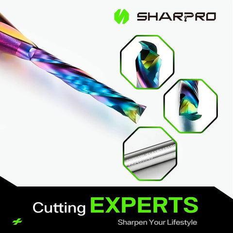 Compression CNC Router Bit 1/4 Inch Shank 1/8 Inch Cutting Diameter Up And Down Solid Carbide with colorful coating