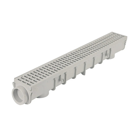 5.5 In Deep Profile Channel Drain Kit With HDPE Grates And End Caps For Driveways, Patios, Pool Decks And Courtyards, Trench And Channel Drainage System, 39.4 In Long, Gray, Includes End Caps