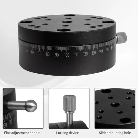 REG60 R Axis Rotary Sliding Table 360 Degree Manual Rotation Stage with black aluminum body and measurement markings