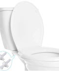 No Sweat Toilet Seat Screw Kit Featuring Heavy Duty Plastic Bolts And Tight Locking Nuts For Quick Bathroom Fixes and a close-up of toilet seat with bolts.