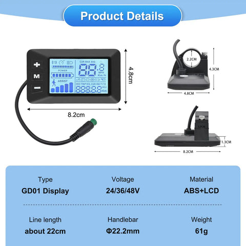 All Weather LCD Display For Electric Bikes 24V 36V 48V Monitor With Waterproof 5 Pin Interface Cable For Handlebar Mount Black ABS Material With Robust Waterproof Seal Durable ABS Housing And Easy Bar Mount For Quick Ride Ready Bike Computer Setup
