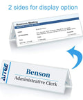 Clear Acrylic Desk Name Plates Pack Of 12, 3x8.5 Inch Tent Style Name Plate Holders for Office Meetings, detail view