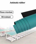 Antistatic rubber sheet showcasing flame retardant and oil resistant properties for Real Workhorse Three Tier Portable Workbench.