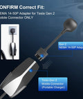Close-up of Sweet Plug Play Nema 14-50 Ev Adapter Custom Made For Tesla Gen 2 Mobile Chargers showing connector details.