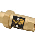 HYDRO MASTER brass dual check valve, side view, 1/2 in FNPT, solid brass body