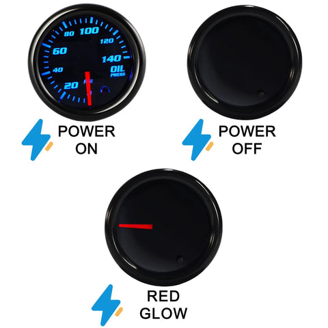 Nrkiscy 2 1/16 in oil pressure gauge kit with blue backlit display, white housing, smoked lens, 140 PSI