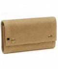 Roll Style Spice Organizer For Camping And Travel Kitchens Portable Seasoning Pouch in tan waxed canvas, closed view