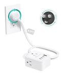 360° Rotating Flat Power Strip With 3 Ac Outlets And 4 Usb Ports Smart Extension Cord plugged into wall outlet with 3ft cord.