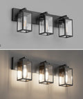 Black 3 Light Industrial Vanity Light For Bathroom Over Mirror Dimmable With E26 Sockets on and off views