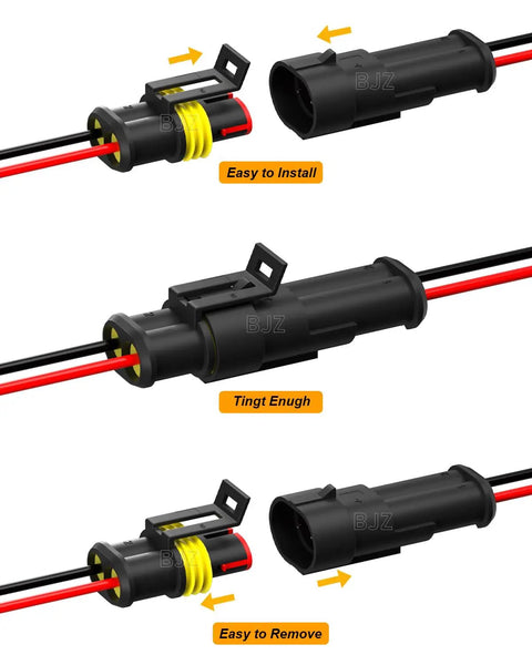 Two Pin Waterproof Car Wire Connectors 22AWG Quick Disconnect Automotive Electrical Connectors For Truck Trailer Van Marine Boat Yacht 10 Pack - installation and removal steps