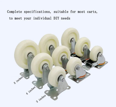 3 Inch Heavy Duty Nylon Casters 4 Pack Swivel Wheels With Brakes For Furniture And Carts Built Hella Tough showing sizes and design.