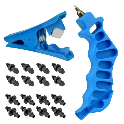 2 In 1 Drip Irrigation Punch Tool Kit With Hole Puncher, Hose Cutter, Drip Plugs, Barbed Connectors for Easy System Install