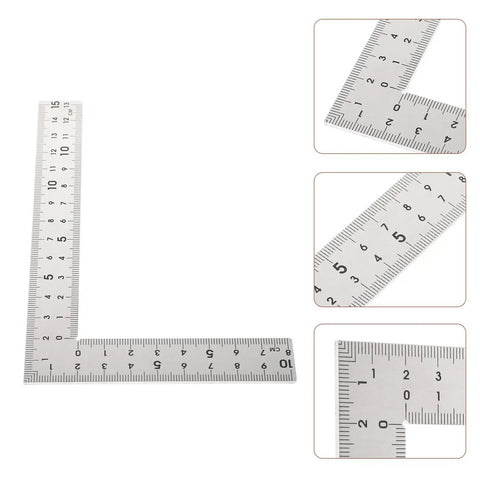 Versatile Woodworking Tool Stainless Steel Carpenter Square Ruler With Double Sided Scales 10x15cm, showing detailed measurements