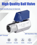 Three Eighths Inch Ball Valve Mini 304 Stainless Steel NPT Female To Male Thread Shut Off Valve With Quarter Turn Operation