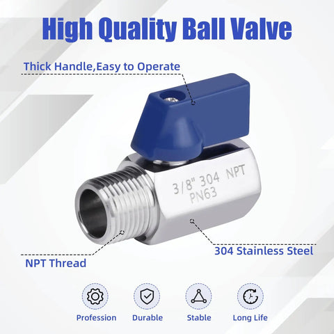 Three Eighths Inch Ball Valve Mini 304 Stainless Steel NPT Female To Male Thread Shut Off Valve With Quarter Turn Operation