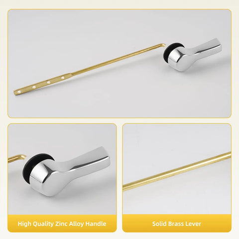 Universal Metal Front Mount Toilet Handle Replacement Kit For Most Tanks, Adjustable Lever With Four Holes, Chrome Finish
