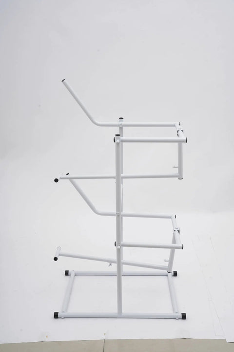 Heavy Duty Dual Pail Tipper Rack Hella Tough Steel Bucket Holder side view showing smooth lever and durable design.