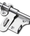 Rock Solid Heavy Duty Sliding Bolt Gate Latch With Padlock Hole For Secure Shed Barn Fence Doors Left Or Right Swinging Steel Hardware close-up image showing stainless steel latch mechanism.