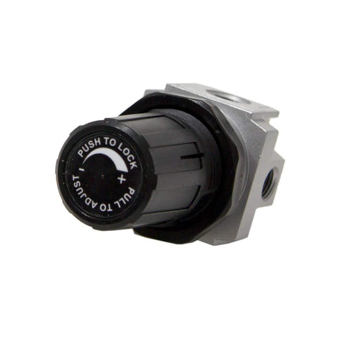 Silver and black Four Port Regulator For Air Compressor AC0007 Replacement Fits 745903 pressure control valve, close-up view