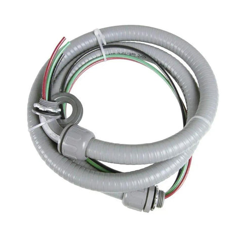 Coiled AC Hook Up Whip Kit With One Half Inch Non Metallic Liquid Tight Conduit And Ten Gauge THHN Wire Six Feet Long Includes Connectors
