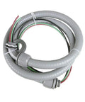 Heavy Duty Half Inch Liquid Tight Ac Whip Kit With Number 10 Thhn Wire And Flexible Non Metal Connector Caps Uv Resistant Power Cable For Zero Hassle Hookups Alongside Garage Wiring Projects, showing coiled grey conduit and wires.