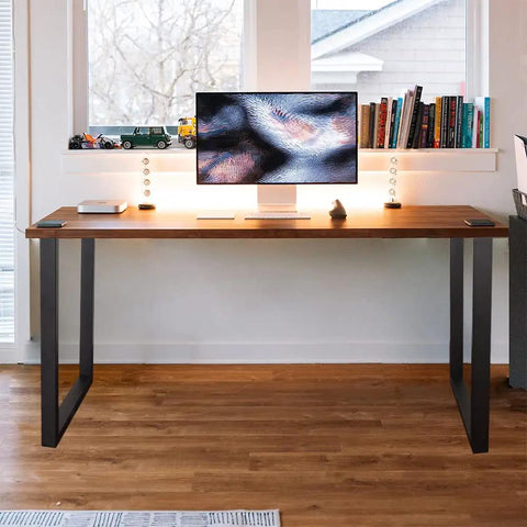 28 Inch Square Table Legs Set Black Industrial Bench Style Custom Furniture Leg Kit With Two Legs Includes Mounting Plates Adjustable Feet And All Hardware For Easy Assembly installed on desk