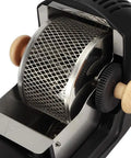 Straight To Fresh Results Using This Fully Automated Electric Coffee Bean Roaster With A Heavy Duty 1600W Motor And Durable Steel Drum close-up of the metal drum and control dials.