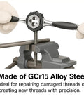 1/4-18 NPT Tap And Die Set For Pipe Threads, GCr15 Alloy Steel Tap And Hex Die Combo in vise for thread repair