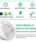 Top Shelf CR2016 3V Lithium Coin Cell Batteries 10 Count Pack showing specifications and durability features.