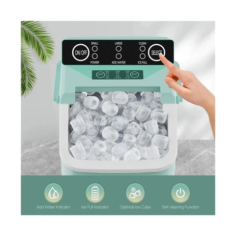 Countertop Ice Maker With Plug And Play Setup That Chills Drinks Fast Self Cleaning Mechanism with ice options.