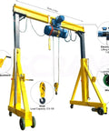 Portable 4 Wheel Mobile Gantry Overhead Crane With Heavy Duty Compact Frame Built For Tight Garages Smooth Riding Casters, 2-5m span.