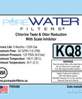 Label for Water Filter Kit For Keurig Commercial Brewers Fits B150, K150, B155, K155, K2500, K3000, B3000, B3000SE, K3500, K4000 includes specifications and NSF certification details.