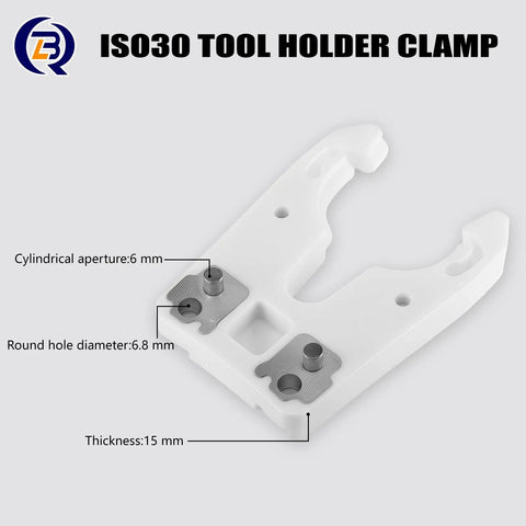 ISO30 Tool Holder Clamp For CNC Machines ATC Fork Claw With Flame Proof Rubber 5 Pack Pro Grade Tool Clamp Built For Milling Mold Making And CNC Machining, showing measurements and aperture size
