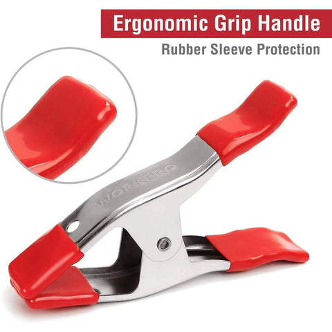 Heavy Duty 1 Inch Steel Spring Clamp Single Pack With Non Marking PVC Tips for Delicate Finishes, ergonomic grip, rubber protection.