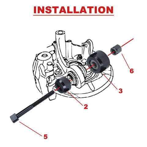 5 Piece Bushing Remover And Installer Kit For BMW Suspension Rear Ball Joint And Bushing Tool installation diagram