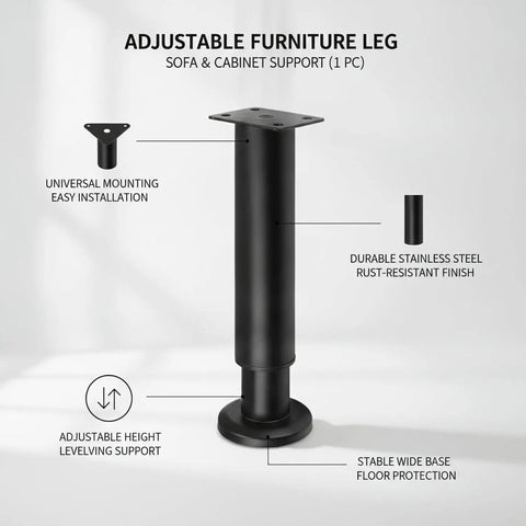 Stainless Steel Adjustable Furniture Leg With Wide Base For Sofa And Cabinet Heavy Duty Height Adjustable From 3.9 To 5.5 Inches