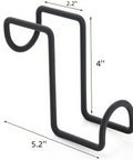 Close-up of black 8 Pack 4 Inch Heavy Duty Metal Tack Hooks Over Rail Bridle Rack For Hanging Horse Bridles shown with measurements