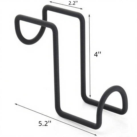 Close-up of black 8 Pack 4 Inch Heavy Duty Metal Tack Hooks Over Rail Bridle Rack For Hanging Horse Bridles shown with measurements