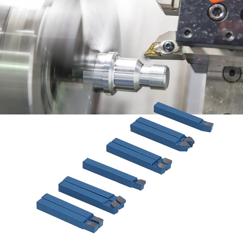 Lathe cutting tool set, ten 1/4-inch carbide-tipped bits with blue holders for turning, boring, and chamfering