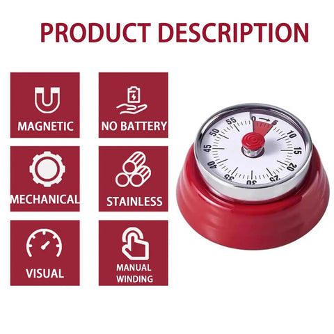 Battery Free Mechanical Kitchen Timer With Magnetic Backing Delivers A 60 Minute Visual Countdown For Cooking Studying Games