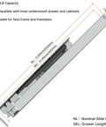 Diagram of Soft Close Undermount Drawer Slides 22 Inch Concealed Full Extension Bottom Mount 6 Pairs For Kitchen Cabinets
