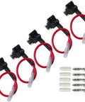 5Pcs Premium Acn Low Profile Add A Circuit Fuse Tap Kit With Piggy Back Blade Holder includes red wires and connectors.